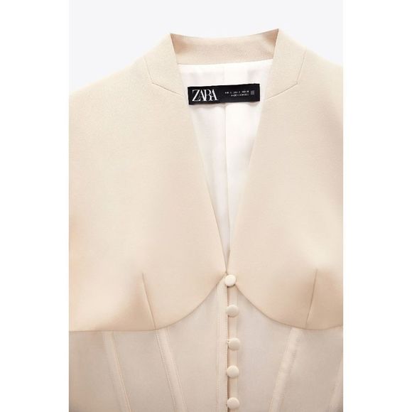 ZARA CORSET BLAZER DRESS BEIGE - Picture 12 of 16